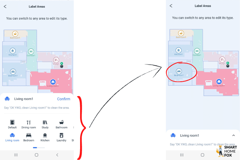 In der Ecovacs Deebot X1 Turbo App werden den Räumen einzelne Symbole zugewiesen